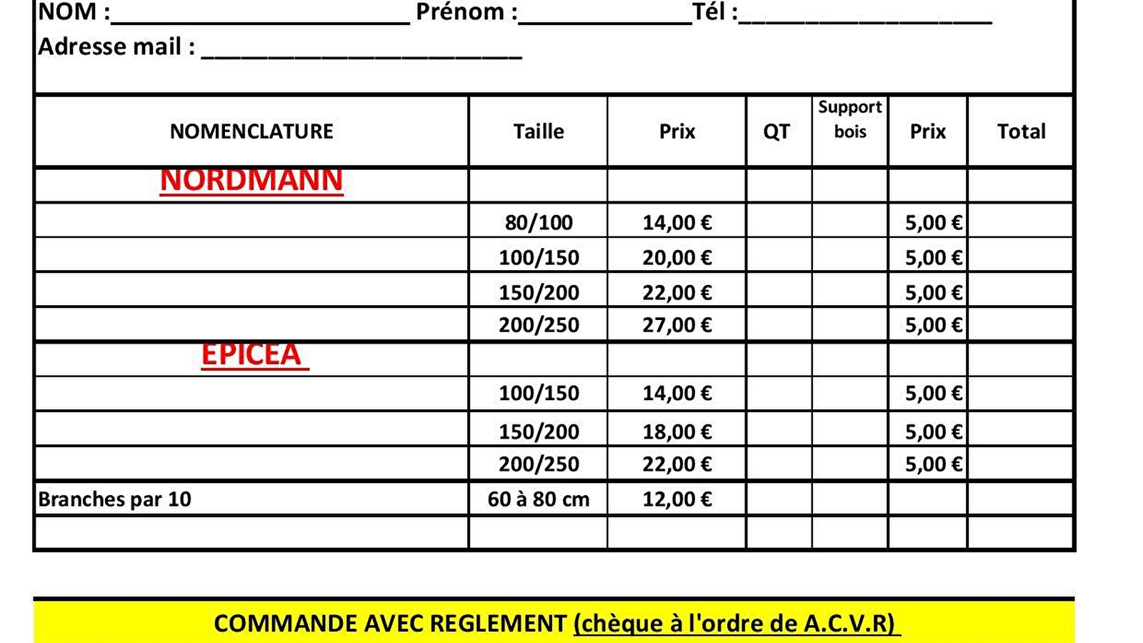 Vente de sapins au profit du TELETHON